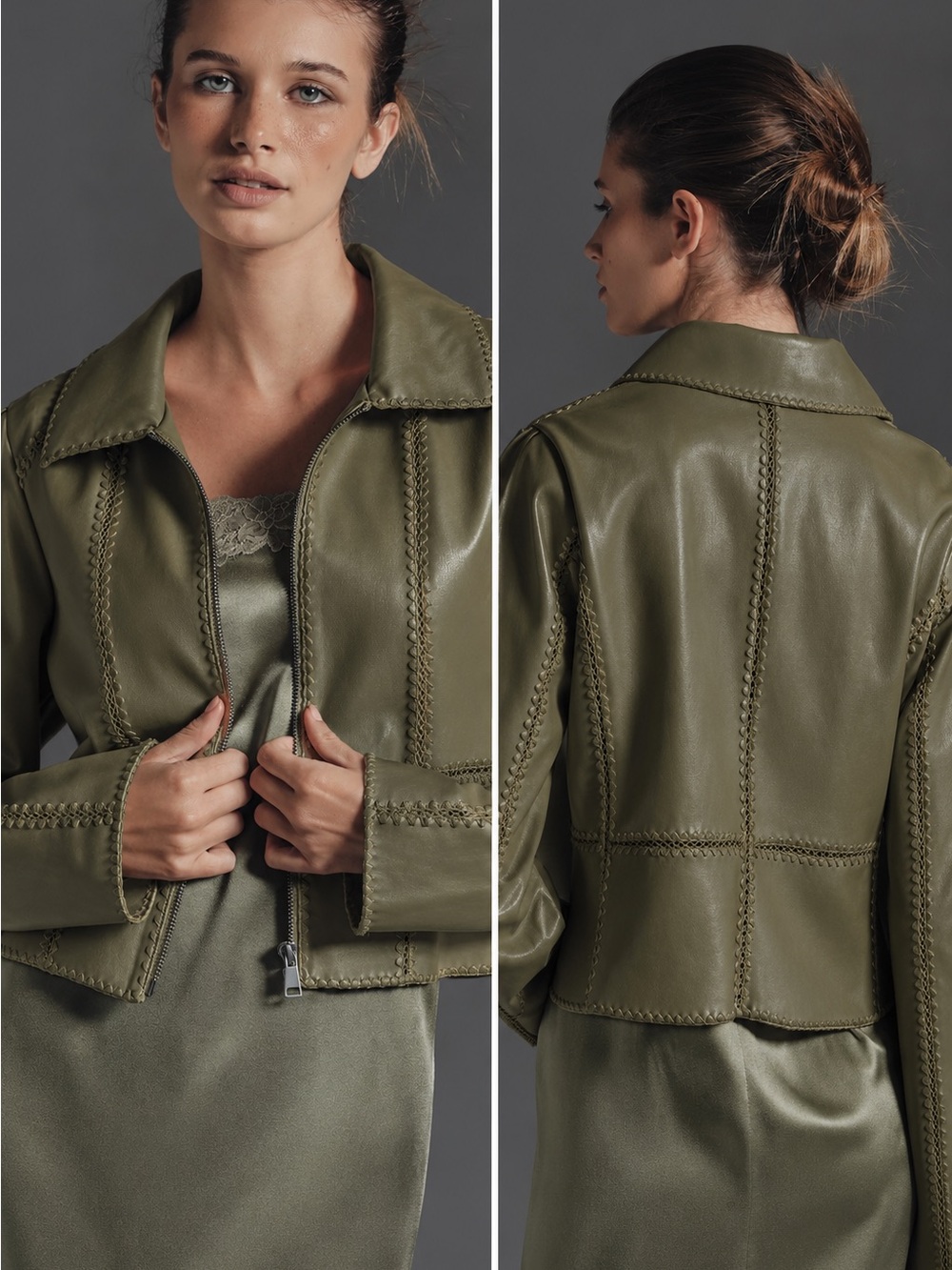 Anthropologie Freya Faux Leather Whip-Stitch Swing Jacket Size M
